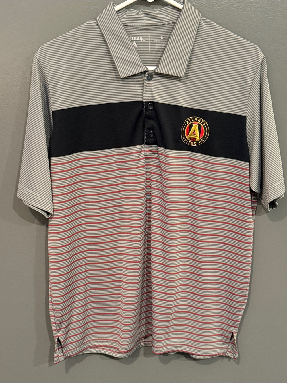 Antigua Atlanta United Polo in Gray, Black & Red